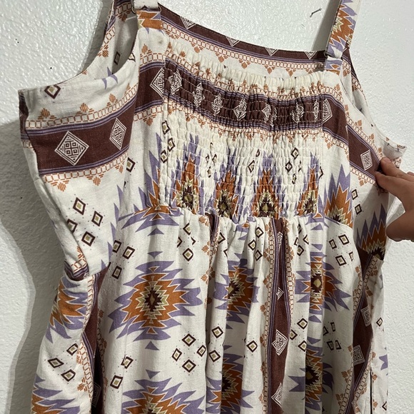 SONOMA Aztec Cami Midi Dress Size XL Linen Blend Adjustable Straps With Pockets - Picture 9 of 16